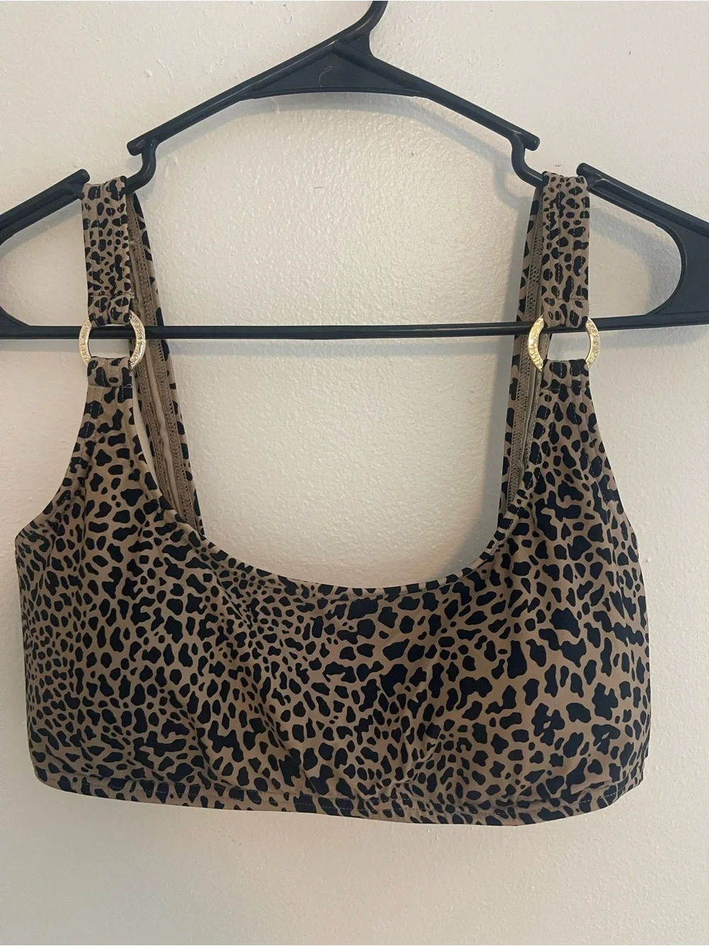 Michael Kors Leopard Print Cheetah Bikini Swim Top Gold Rings Size Medium